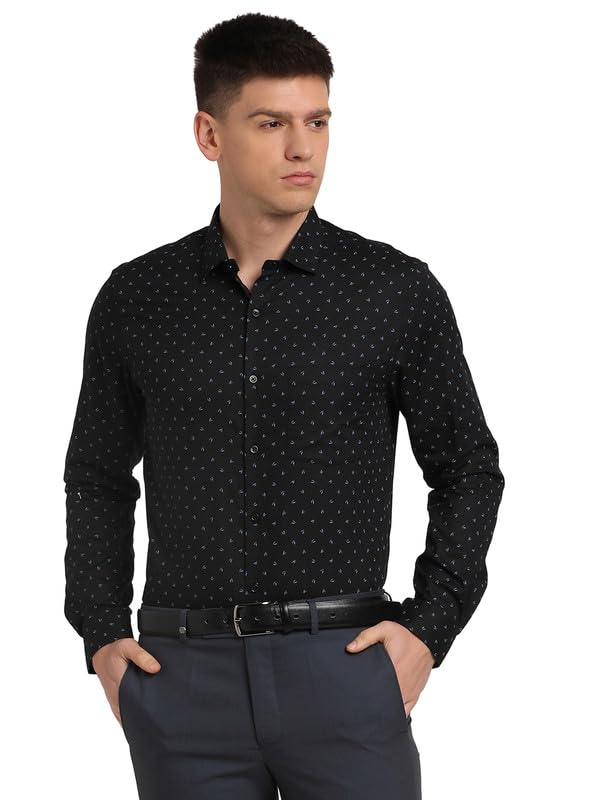 Turtle Men 100% Cotton Black Printed Slim Fit Full Sleeve Formal Shirt