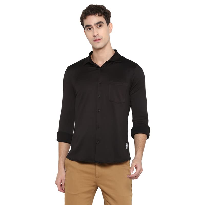 Turtle Men Black Solid Slim Fit Formal Shirts