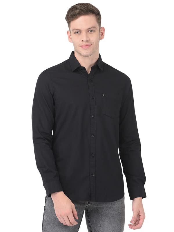 Turtle Men Cotton Black Slim Fit Self Design Shirts