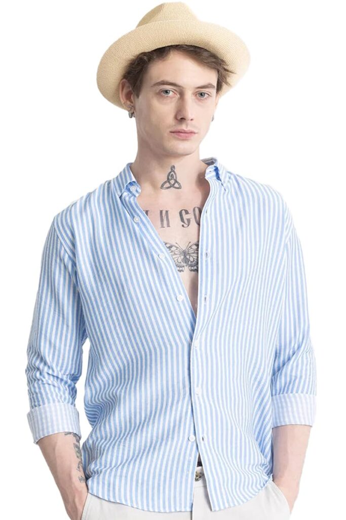 U-TURN Men’s Cotton Casual Printed Striped Stylish Latest Shirt for Men
