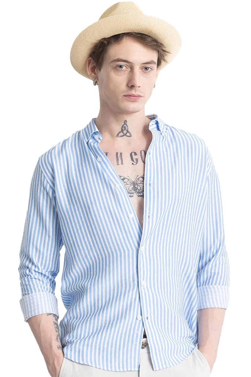 U-Turn Men’s Cotton Casual Printed Striped Stylish Latest Shirt for Men