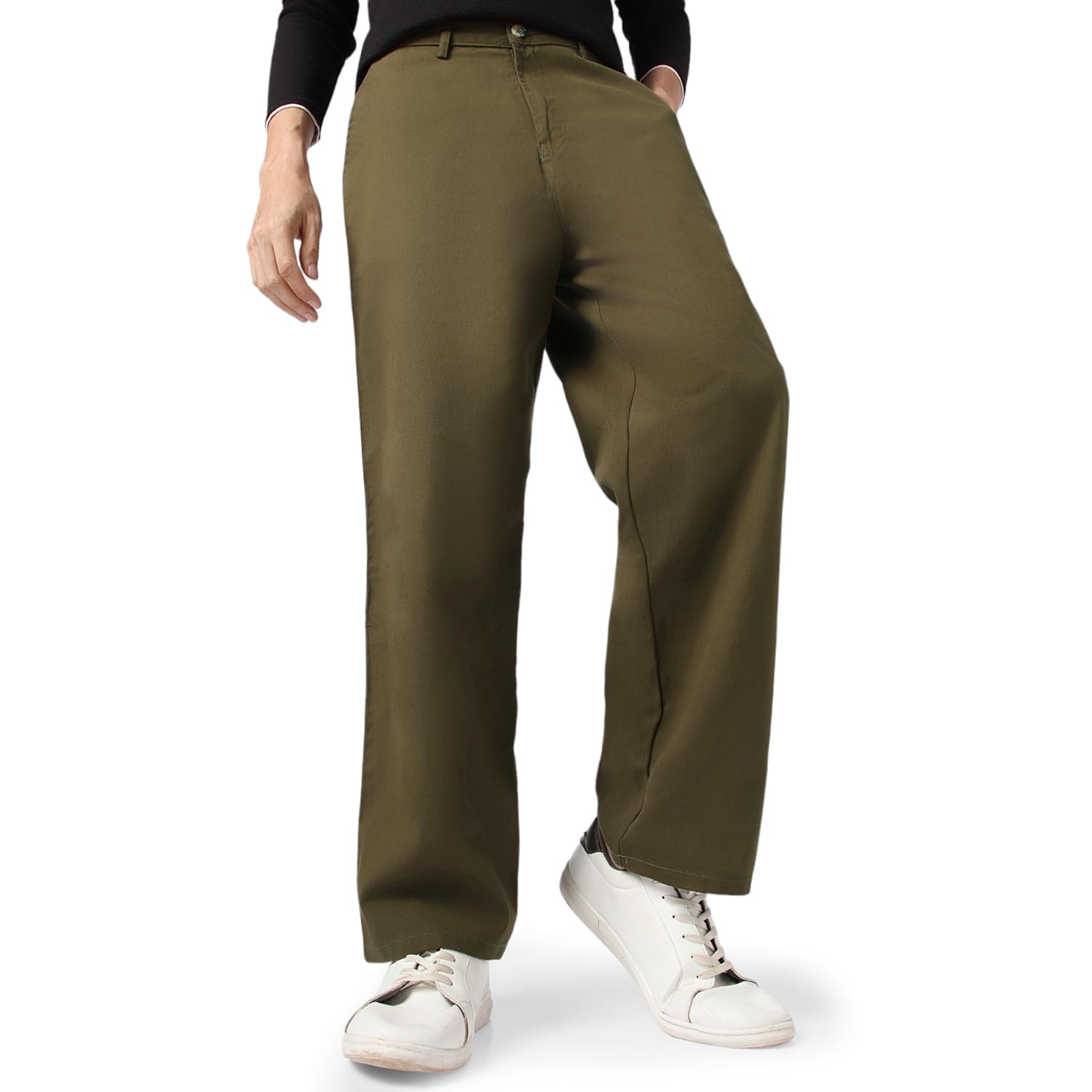 Urbano Fashion Men’s Loose Baggy Fit Solid Chino Trousers Non-Stretchable