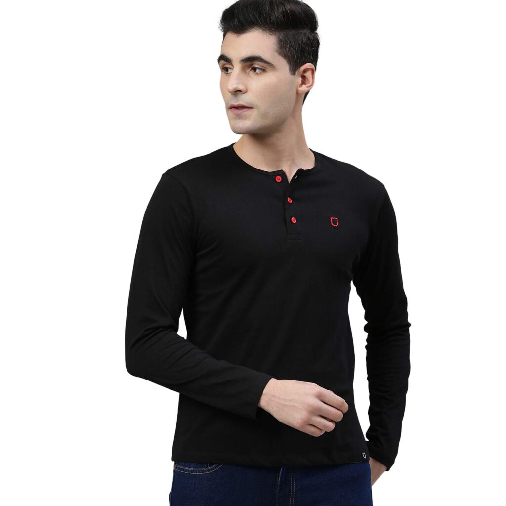 Urbano Fashion Men’s Solid Henley Neck Slim Fit Full Sleeve Cotton T-Shirt