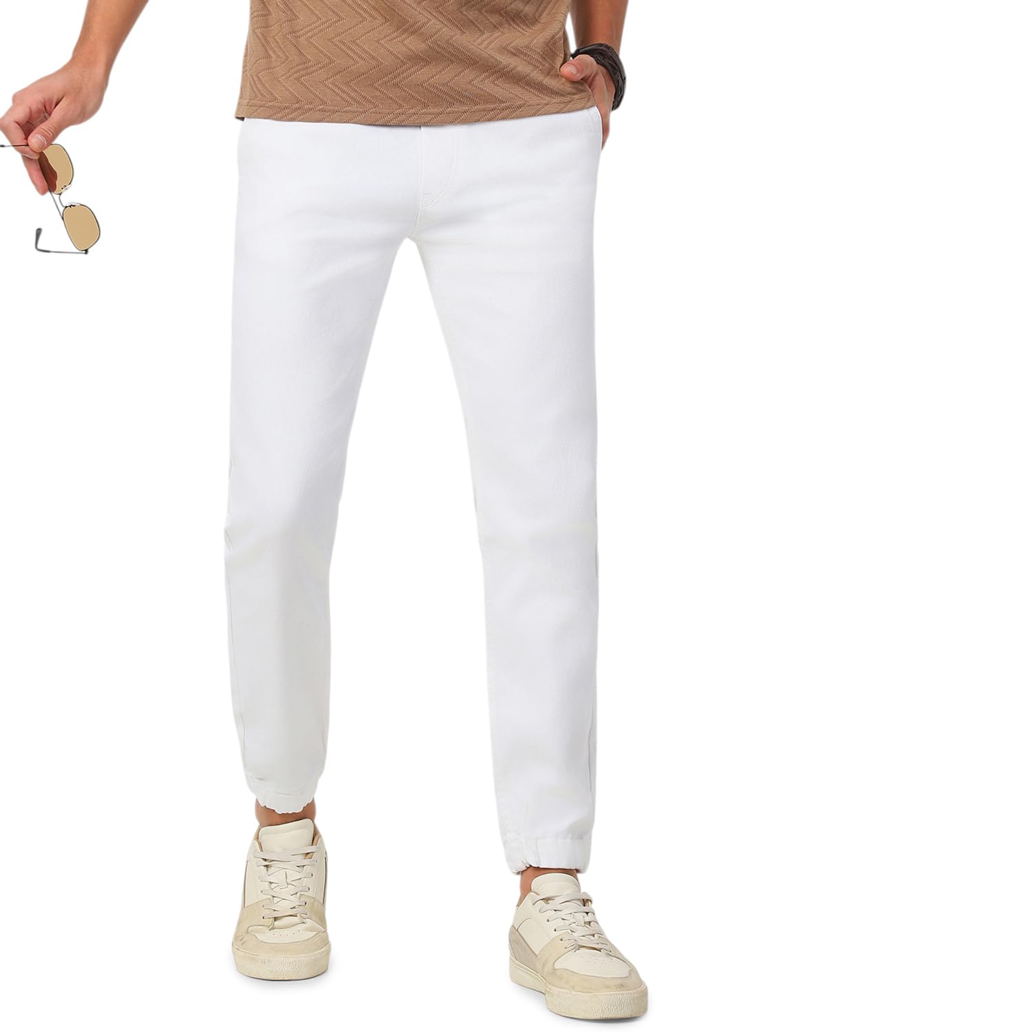 Urbano Fashion Men’s White Slim Fit Stretchable Jogger Jeans