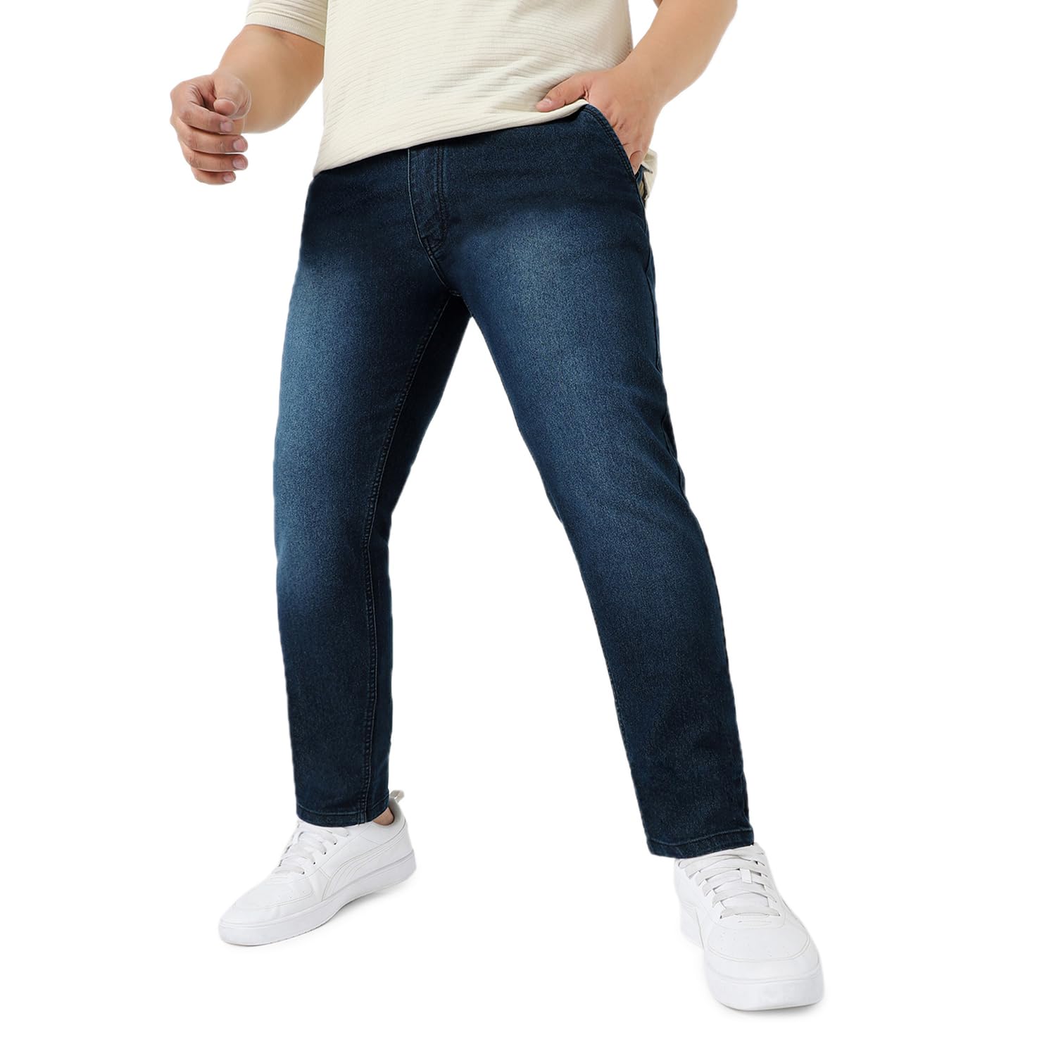 Urbano Plus Men’s Carbon Blue Regular Fit Washed Jeans Stretchable