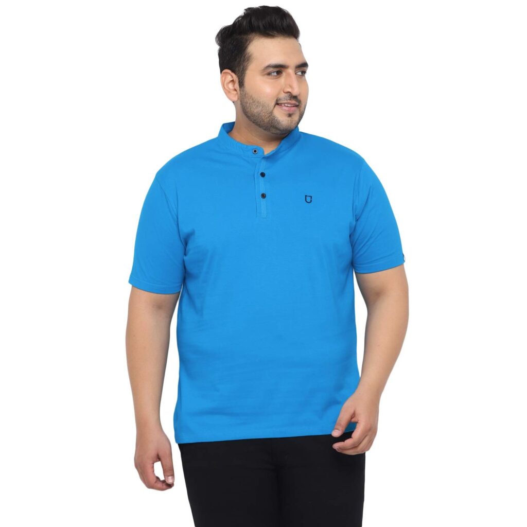 Urbano Plus Men’s Solid Mandarin Collar Regular Fit Half Sleeve Cotton T-Shirt