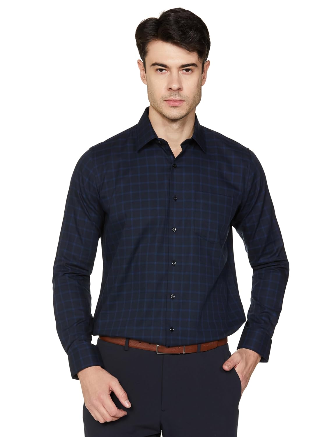 Van Heusen Men’s 100% Cotton Slim Fit Checkered Solid Shirt