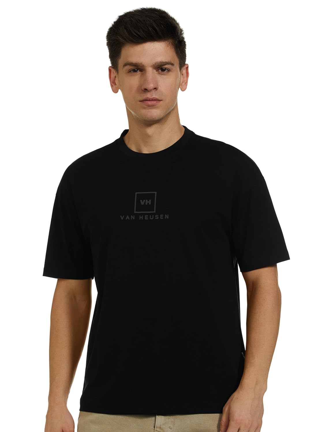 Van Heusen Men’s Premium Cotton Oversized Drop Shoulder Brand Logo T-Shirt