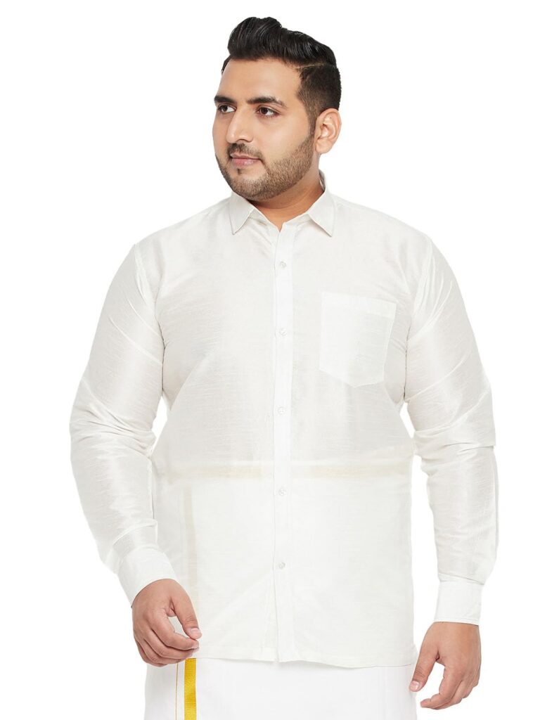 Vastramay Plus Men’s Silk Blend Ethnic Shirt || Ethnic South Indian Silk Shirt Full Sleeves Plus size || Elegant For Holi & EID Celebration
