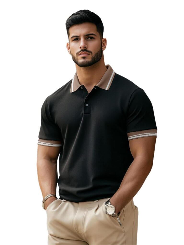 Veirdo® Pure Cotton Half Sleeves Regular Fit Plain Solid Classic Polo Colored Collar T-Shirt for Men (Colors: Olive, Black & White)