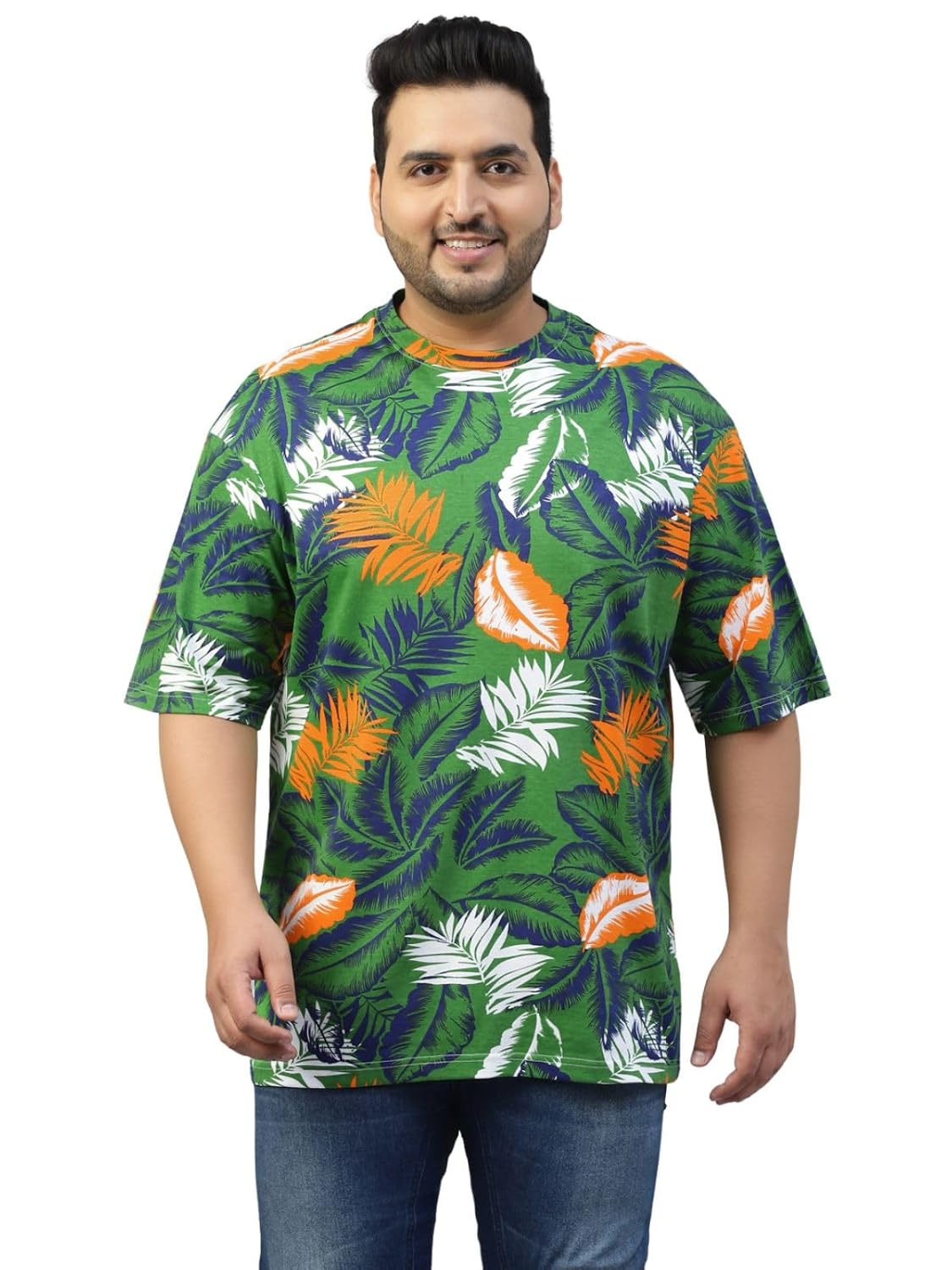 Veirdo® 100% Pure Cotton Oversized Loose Baggy Fit Drop Shoulder Paisley Printed Plus Size T-Shirt for Men (Sizes: 2XL to 5XL)