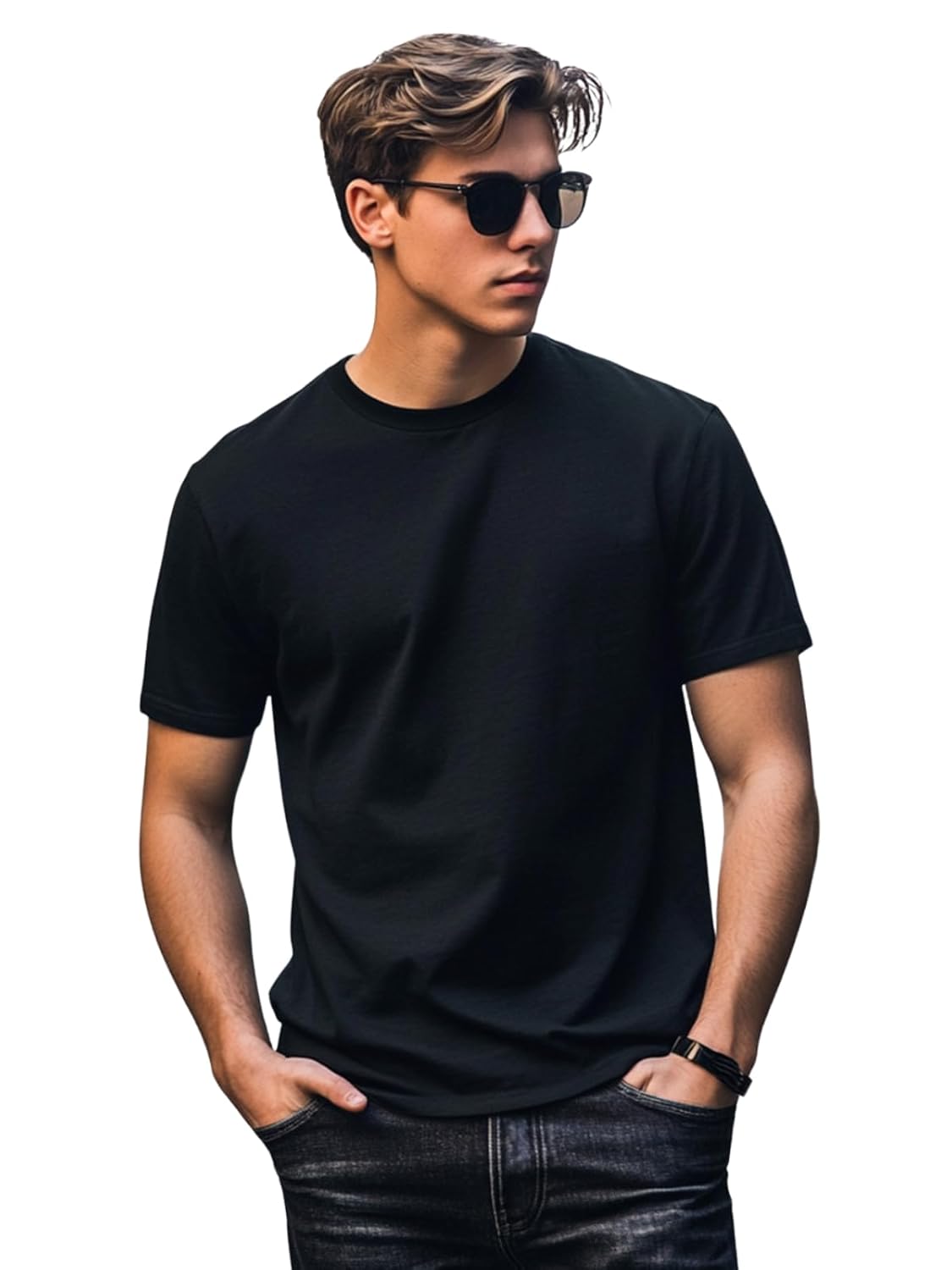 Veirdo® Regular Fit Half Sleeves Round Neck Solid Pure Cotton T-Shirt for Men (Available in White, Black, Swan White, Mustard, Maroon, Green, Lilac, Navy, Red Color)
