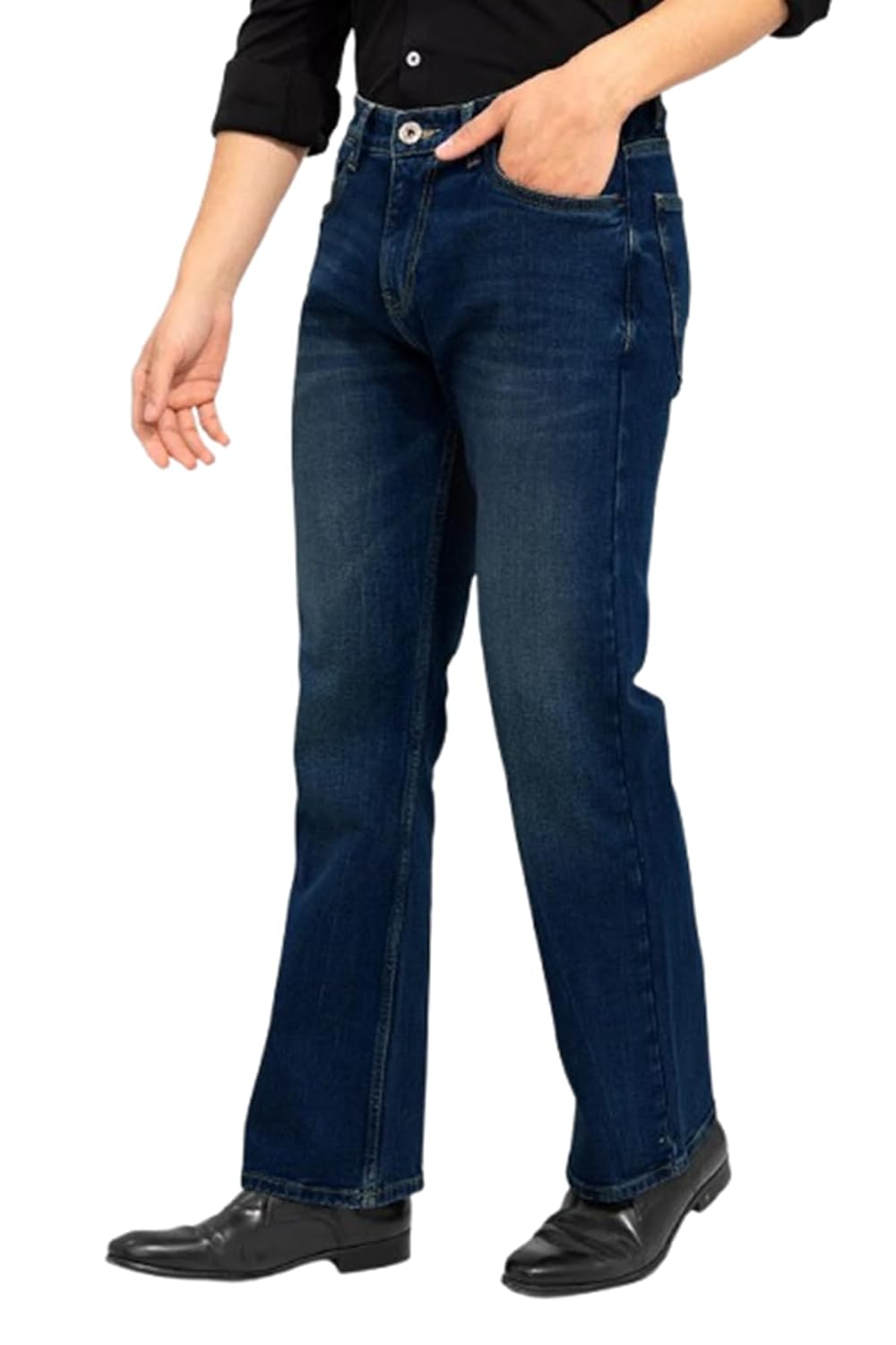Waltz Men’s High Waist Stretchable Boot Cut Wide Leg Flared Casual Denim Bell Bottom Jeans Pants for Men – Comes in Multiple Sizes & Colours (Black, Dark & Light Blue, Grey, White & Khaki) 28 to 40
