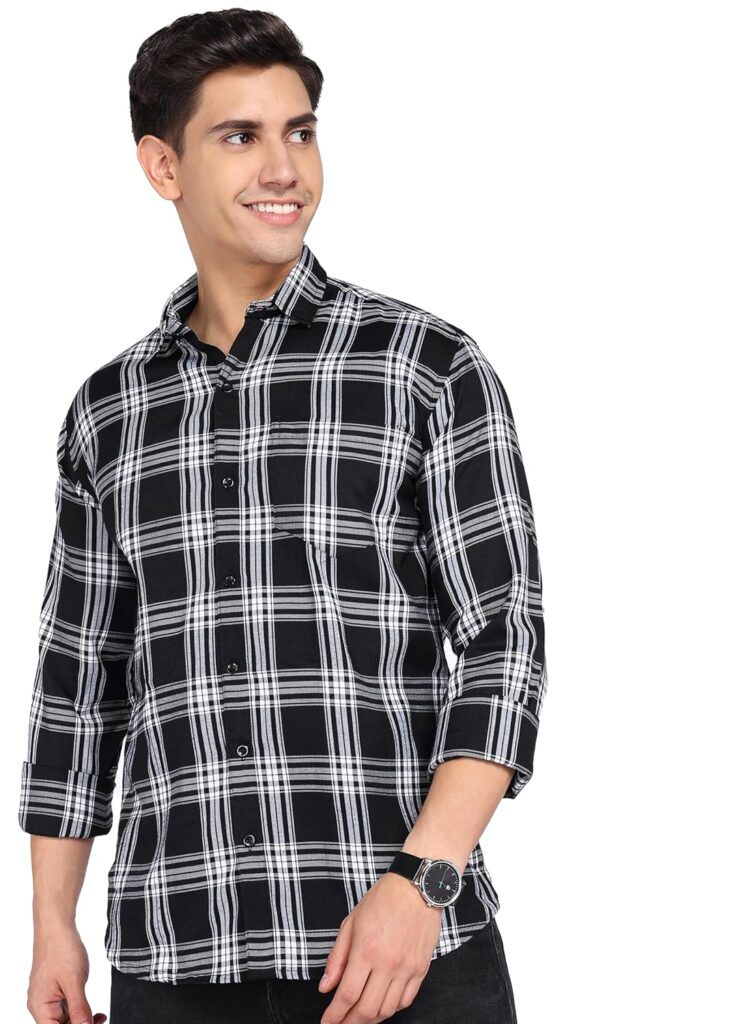 Wanderthreads Lifestyle Co. Regular fit Checkered Casual Cotton Shirt for Men with Spread Collar and Full Sleeves ||Suitable for Office wear