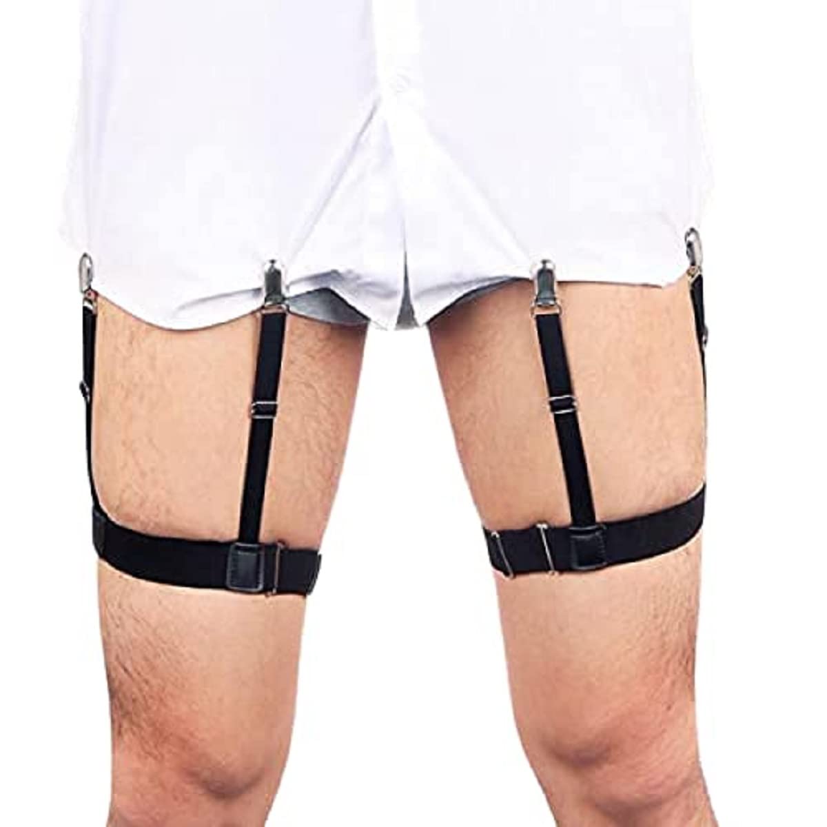 Zacharias Adjustable Men’s Shirt Tucker Stays Garters Elastic Nylon Adjustable Slim Fit Shirt Holders Crease-Resistance Belt Stirrup Style Suspenders (Pack of 1 Pair) Black