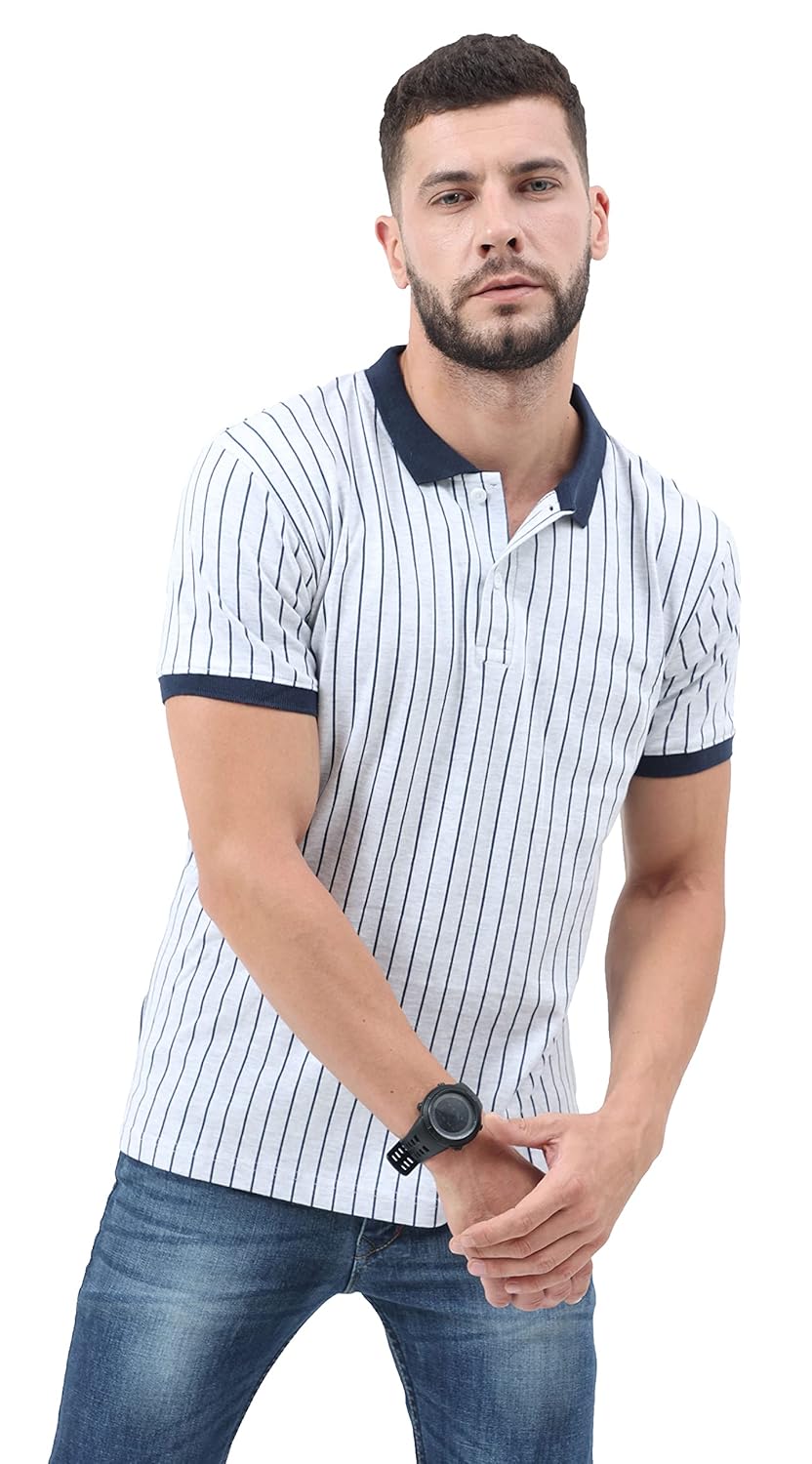fanideaz Mens Half Sleeve Cotton Striped Branded Polo T-Shirt for Mens || Polo T Shirt for Men || Tshirt for Men Stylish