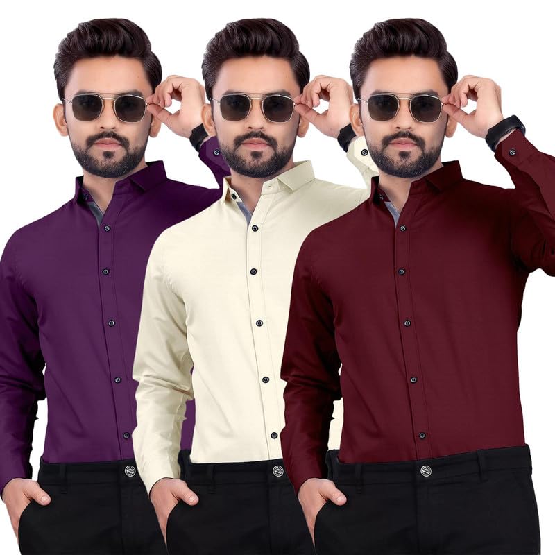 Pinkmint Men’s Solid Regular Fit Shirt (Pack of 3)
