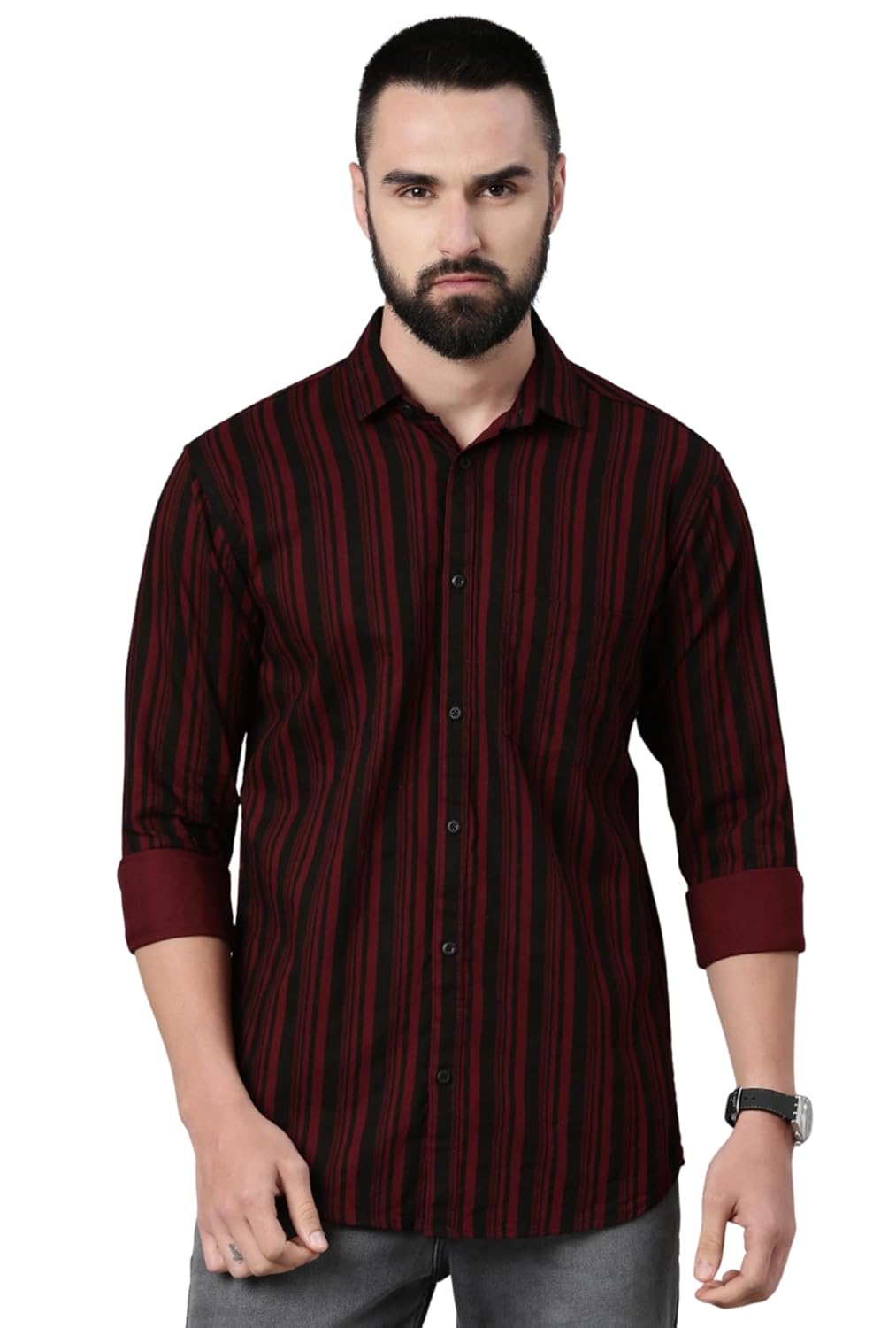 Majestic Man Men’s Standard Slim Fit Striped Pure Cotton Casual Shirt