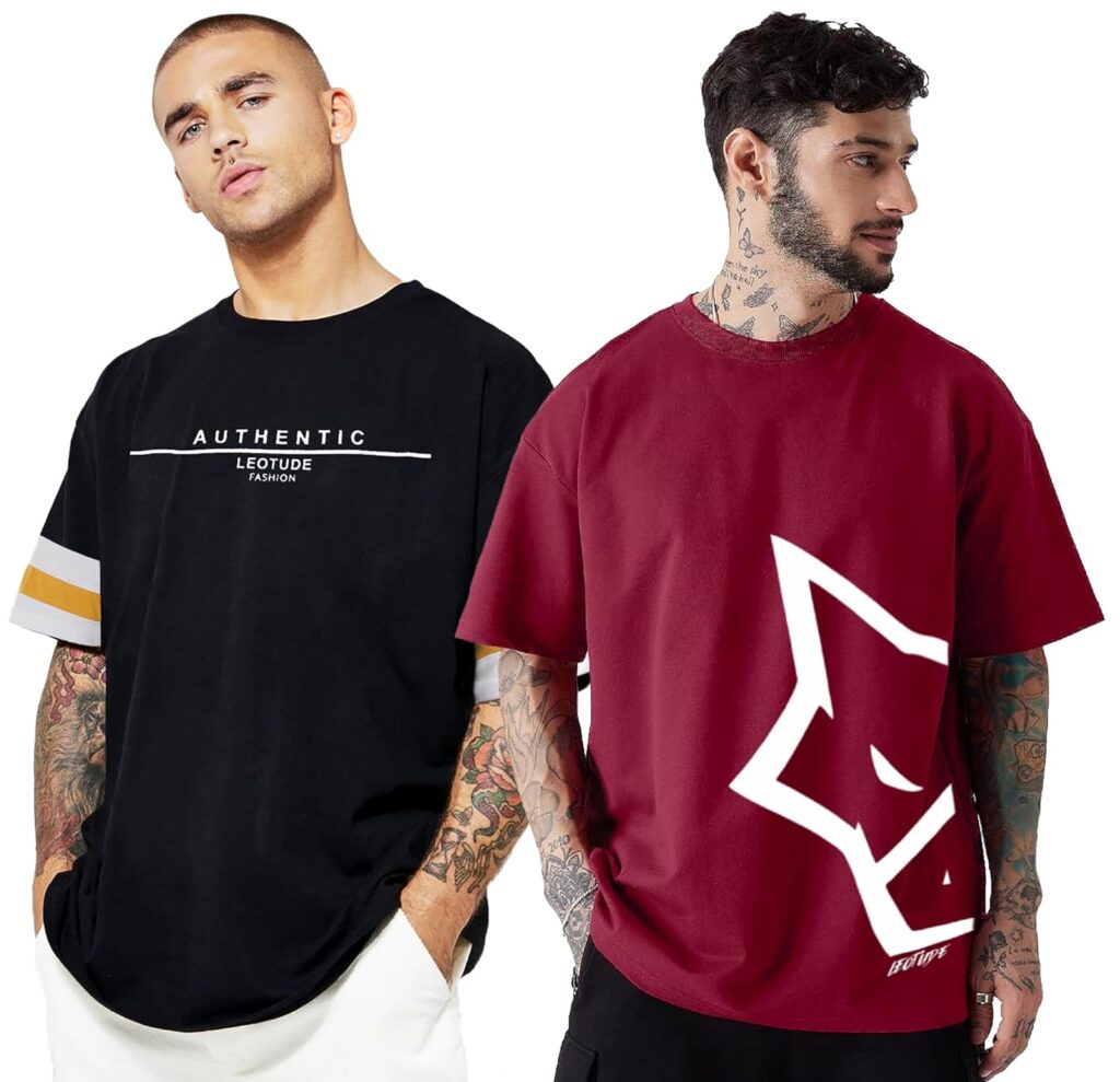LEOTUDE Men’s Cotton Oversized Fit T-Shirt