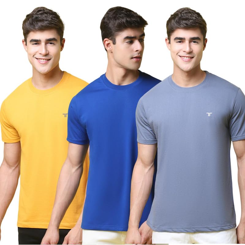 Pinkmint Men’s Combo Cotton Blend T-Shirt ll Soild Round Neck T-Shirt ll Stylish Half Sleeve T-Shirt’s ll Gym Wear (Pack of 3)