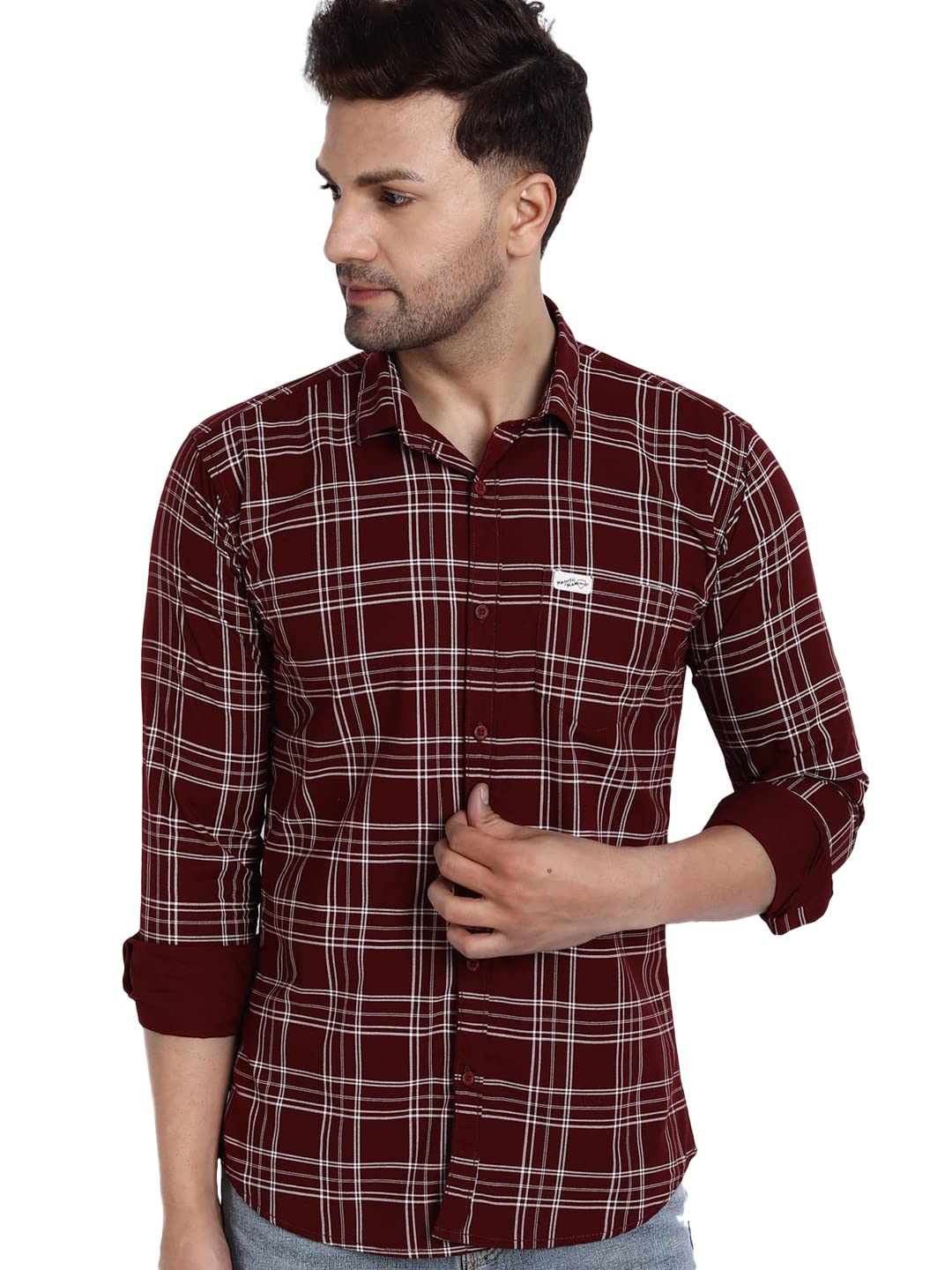 Majestic Man Slim Fit Cotton Casual Check Shirt for Men