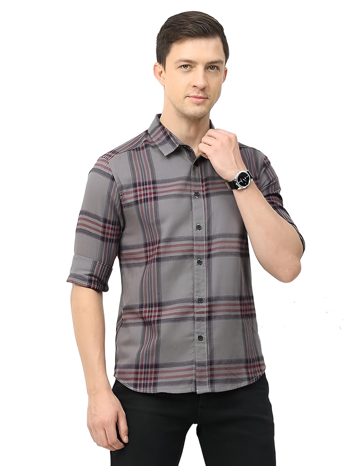 GLORYBOYZ Check Shirt for Men Full Sleeves Formal Check Shirts Regular Fit Classic Collar Stylish Big Checks Shirts for Men Office Wear Checkered Shirt Casual Office Wear