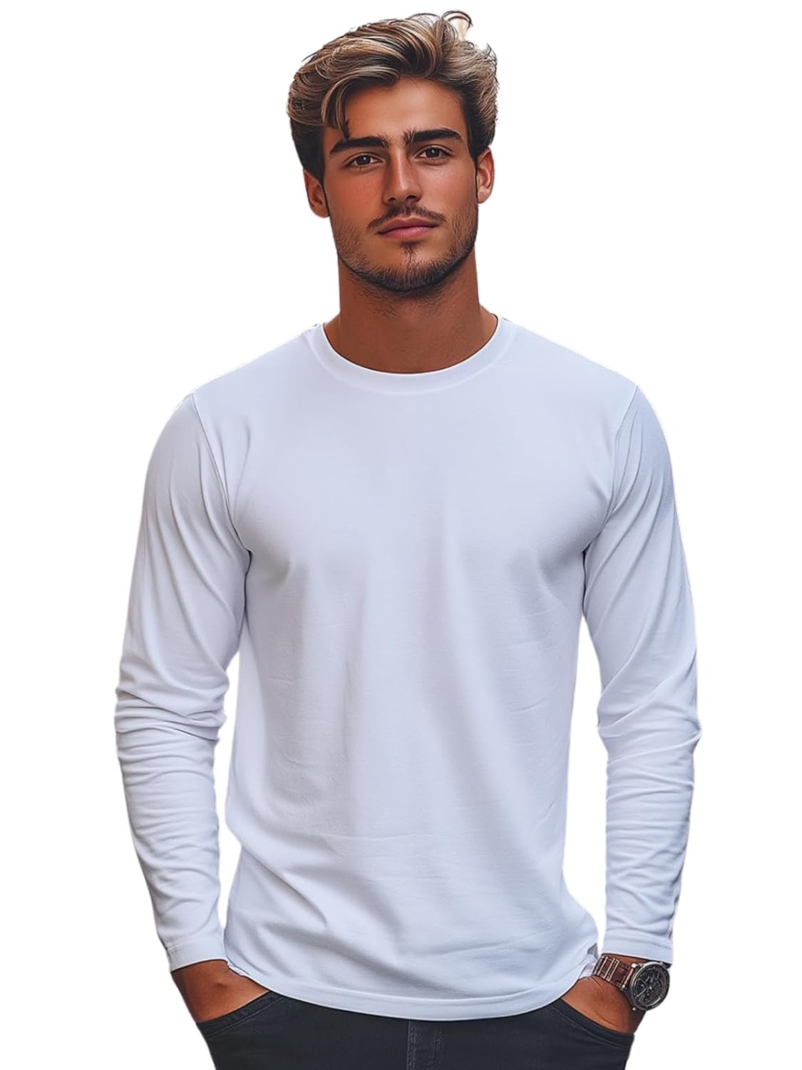 Veirdo® Pure Cotton Round Neck Regular Fit Solid Full Sleeve T-Shirt for Men & Boys (Available in Black, Cork, Green, Maroon, Navy, Swanwhite & White Color)