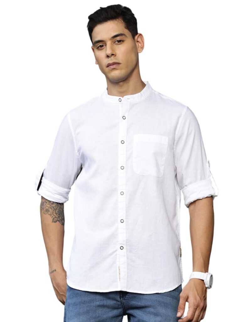 Thomas Scott Men’s | Solid | Full Sleeve | Slim Fit | Linen Blend | Mandarin Collar | Casual Shirt Thomas Scott Men’s | Solid | Full Sleeve | Slim Fit | Linen Blend | Mandarin Collar | Casual Shirt