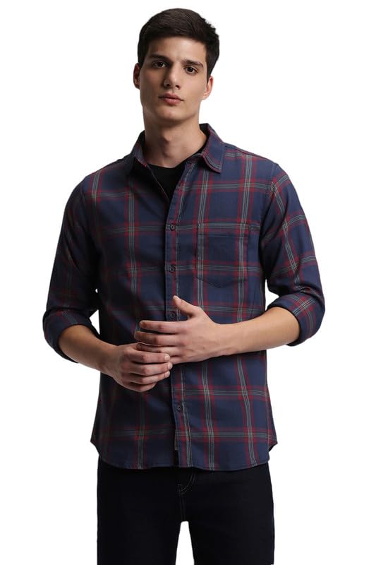 Dennis Lingo Men’s Cotton Casual Shirt, Long Sleeve Slim Fit Spread Collar