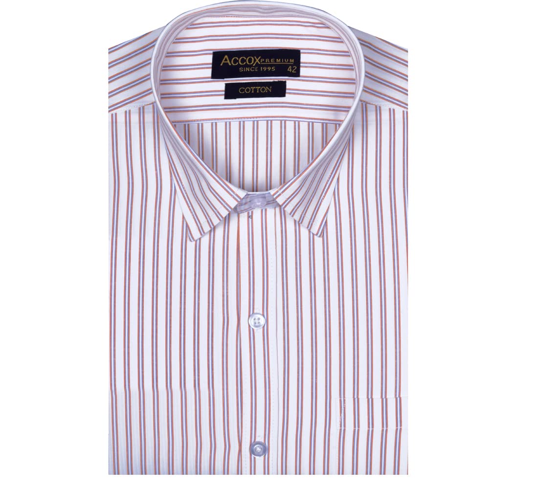 ACCOX Men’s Striped Full Long Sleeves Regular Fit Cotton Formal Checkred Shirts(GCR78)