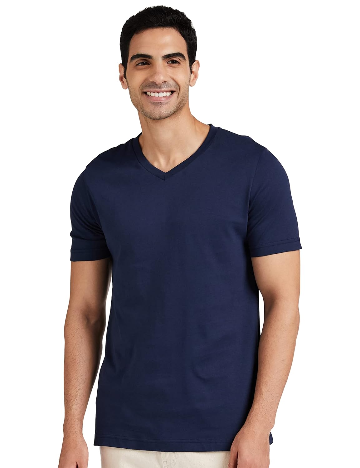 Amazon Brand – Symbol Men’s Cotton Solid V-Neck Regular Fit T-Shirt (Available in Plus Size)