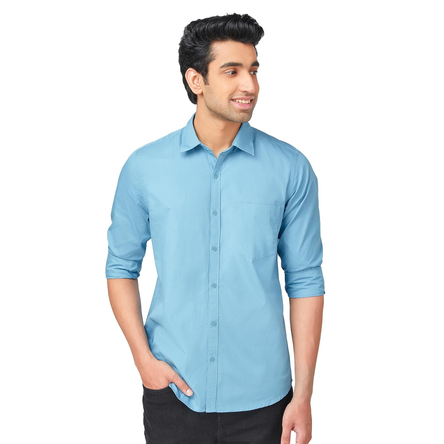 MARKRICH Men’s Solid 100% Slim Stylish Full Sleeves Spread Collar Casual & Formal Cotton Shirt Crafted with Comfort Fit for Everyday Wear||Buttoned Single Pocket Design||