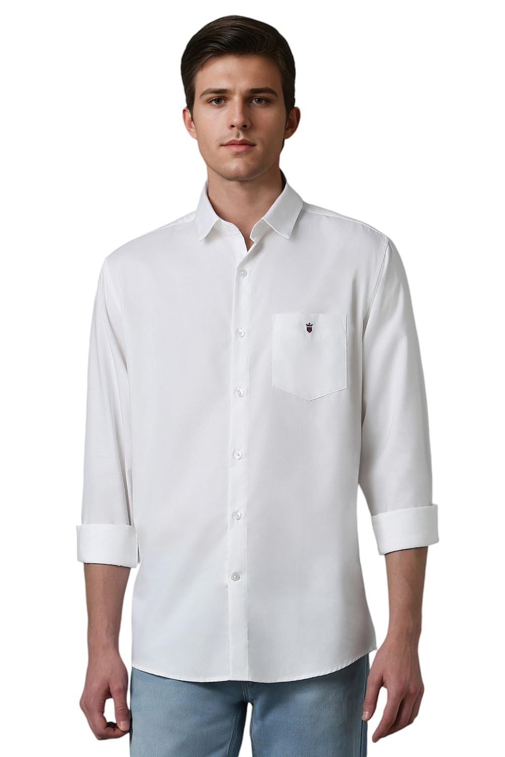 Louis Philippe Men’s Easy to Care Cotton Slim fit Solid Casual Shirt with Natural Stretch