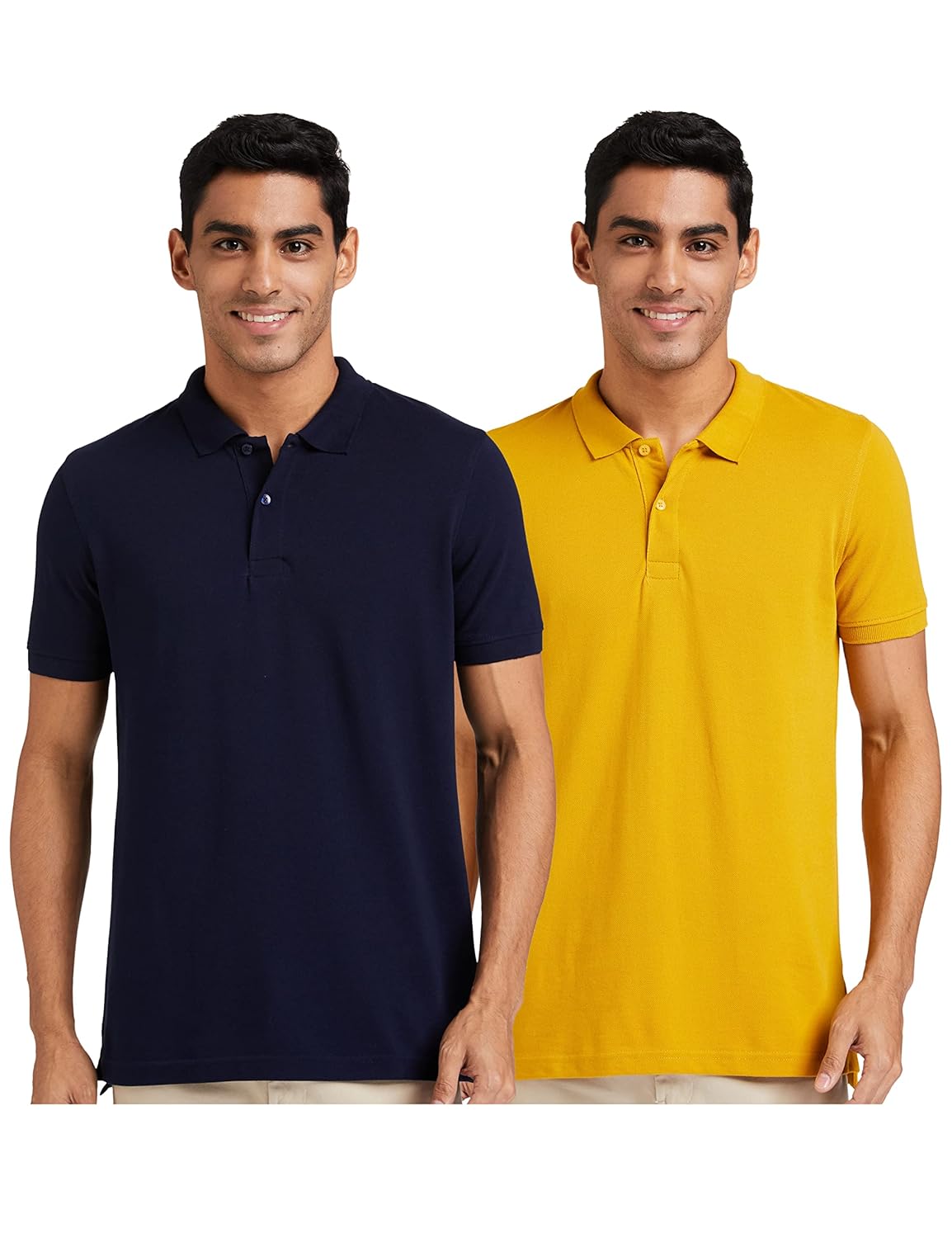 Amazon Brand – Symbol Men’s Solid Cotton Rich Polo T Shirt | Collar Tshirts | Half Sleeves | Plain (Combo Pack of 2) -Regular Fit