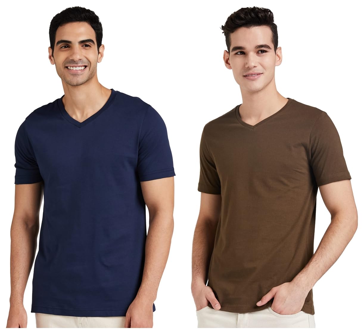 Amazon Brand – Symbol Men’s Cotton Solid V-Neck Regular Fit T-Shirt (Available in Plus Size) (Pack of 2)