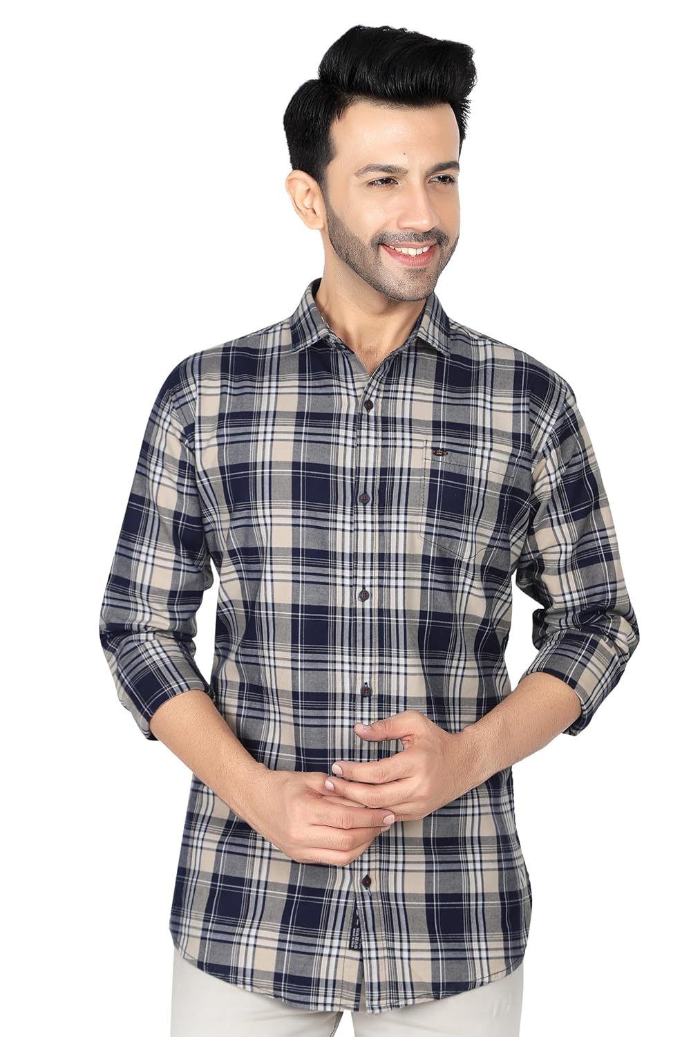 Bluetorrent Cotton Indigo Check Long Sleeves Spread Collar Casual Mens Shirts BTSH022-Parent Bluetorrent Cotton Indigo Check Long Sleeves Spread Collar Casual Mens Shirts BTSH022-Parent