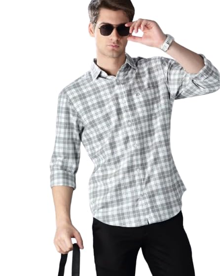 Men’s Cotton Casual Checked Classic Collar Slim Fit Shirt