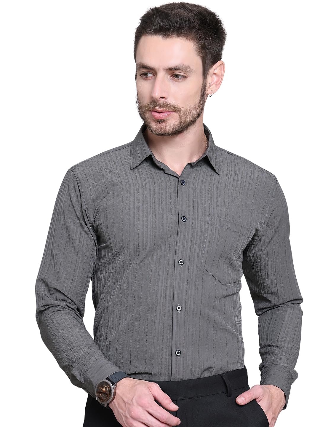 Majestic Man Comfort Slim Fit Polyester Solid Textured Casual Shirt