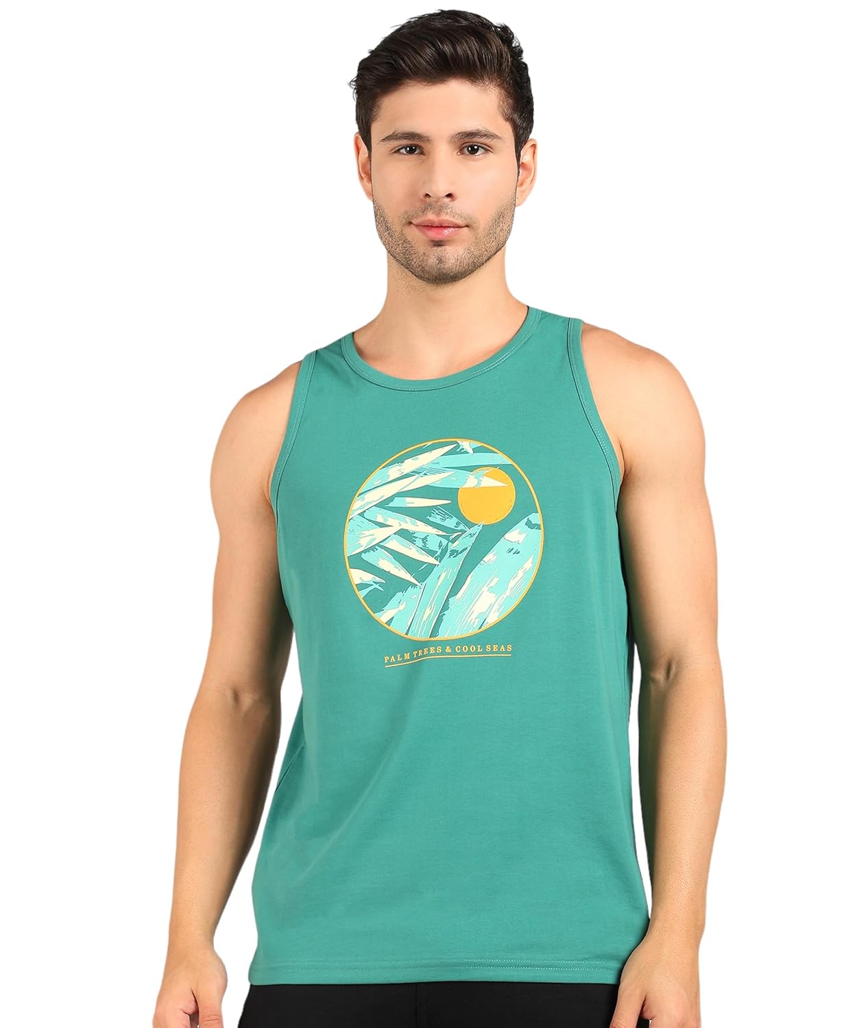 Alan Jones Clothing Printed Sleeveless T-Shirt for Men | Regular Fit | Casual, Beach & Lounge Wear | Tank Top for Summer Alan Jones Clothing Printed Sleeveless T-Shirt for Men | Regular Fit | Casual, Beach & Lounge Wear | Tank Top for Summer