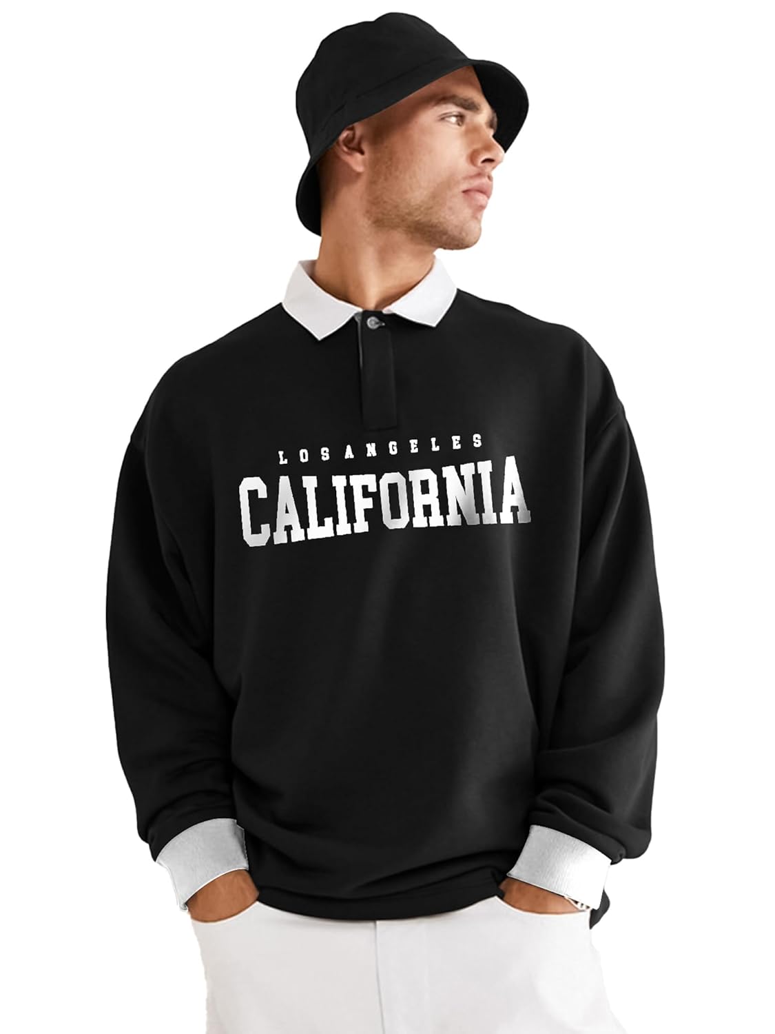 Jump Cuts Mens Printed Polo Neck Full Sleeve Black Cottonblend T-Shirt