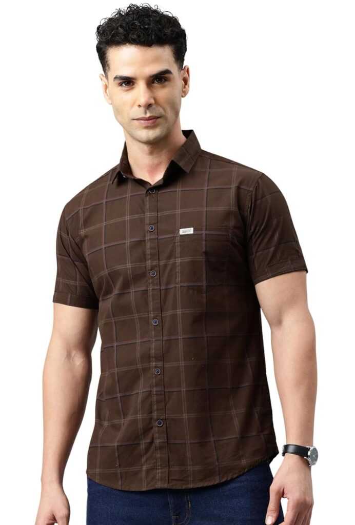 Majestic Man Men Comfort Slim Fit Checked Pure Cotton Half Sleeve Casual Shirt