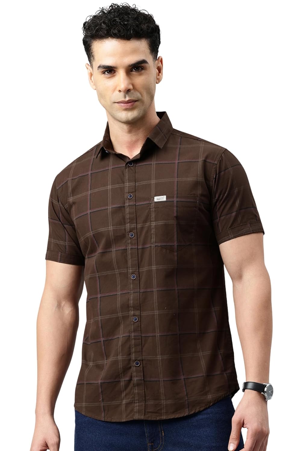 Majestic Man Men Comfort Slim Fit Checked Pure Cotton Half Sleeve Casual Shirt