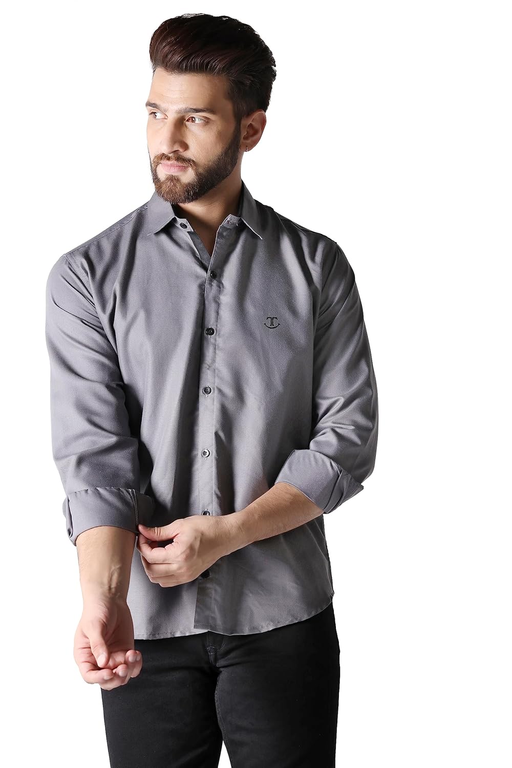 TOPLOT Men’s Solid Slim Fit Cotton Blend Casual Shirt with Spread Collar & Full Sleeves