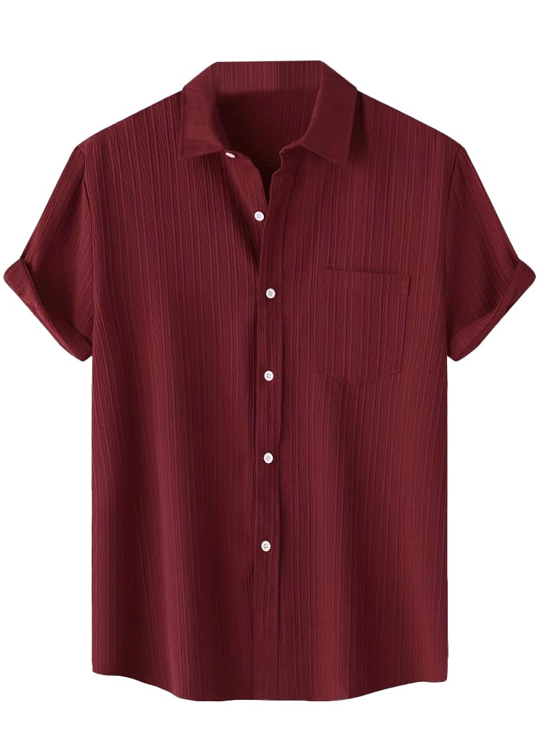 TAGDO Men’s Solid Shirt with Chest Pocket Short Sleeve Shirt for Summer Outdoor Activities (5182)