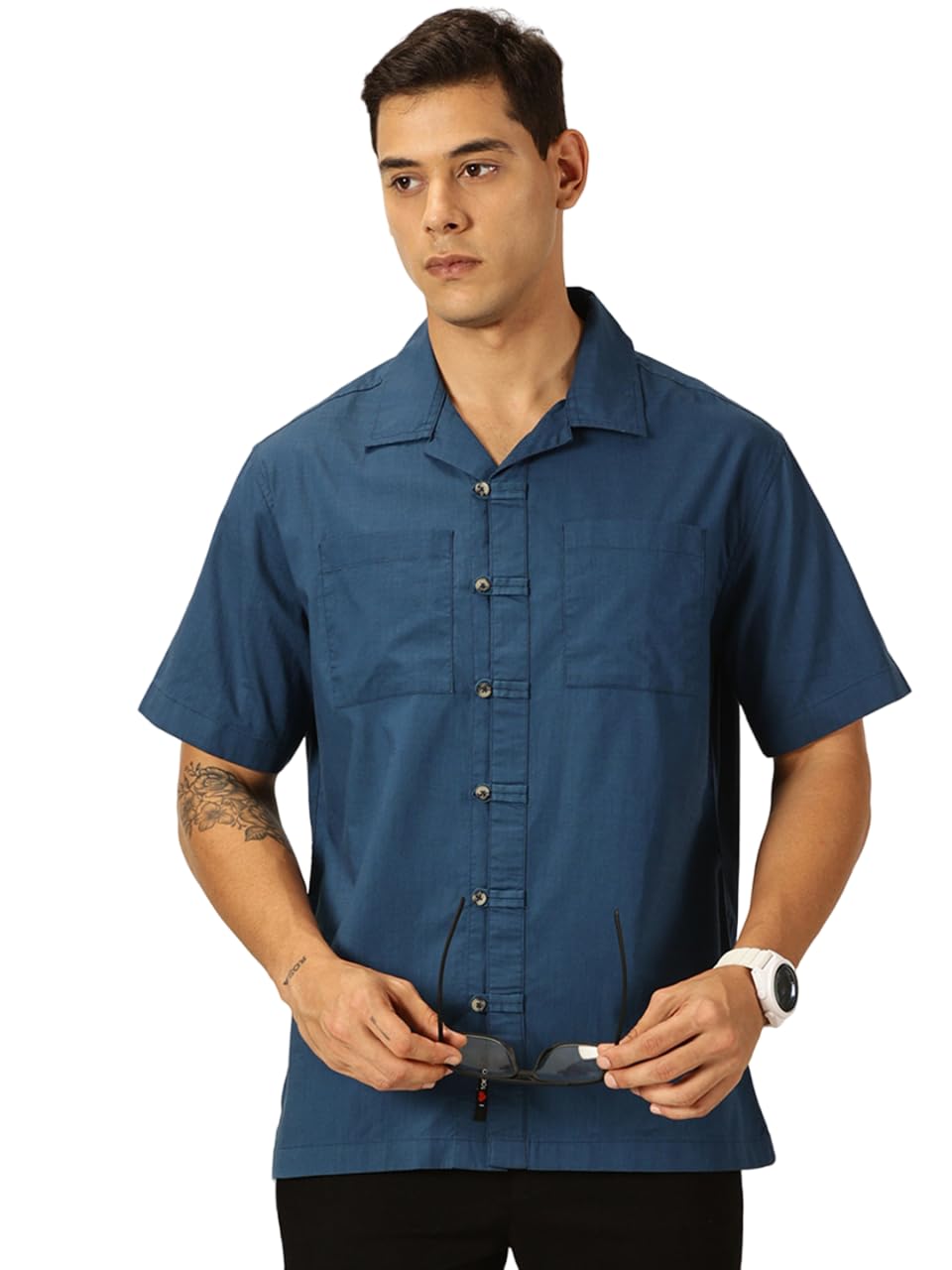 Thomas Scott Men’s | Solid | Half Sleeve | Regular Fit | 100% Cotton | Double Pocket | Spread Collar | Casual Shirt