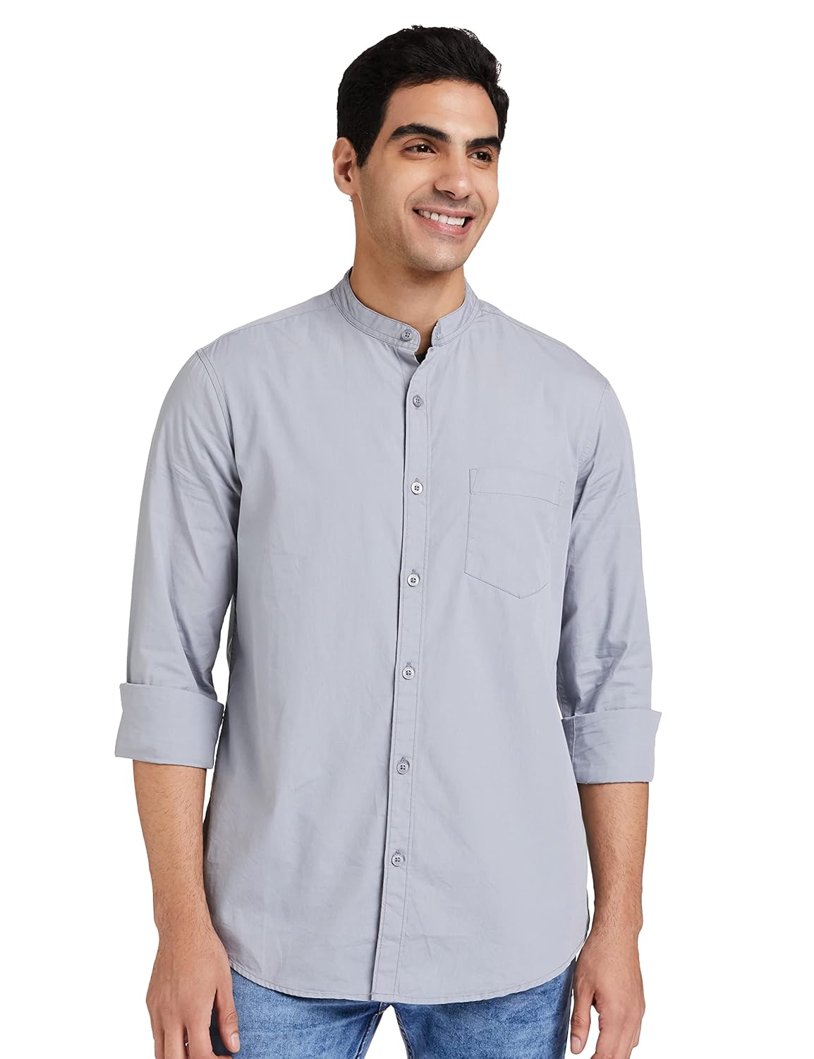 Amazon Brand – Symbol Men’s Cotton Shirt | Chinese Collar | Casual | Plain | Full Sleeve | Summer – Regular Fit (Available in Plus Size and Combo Packs)