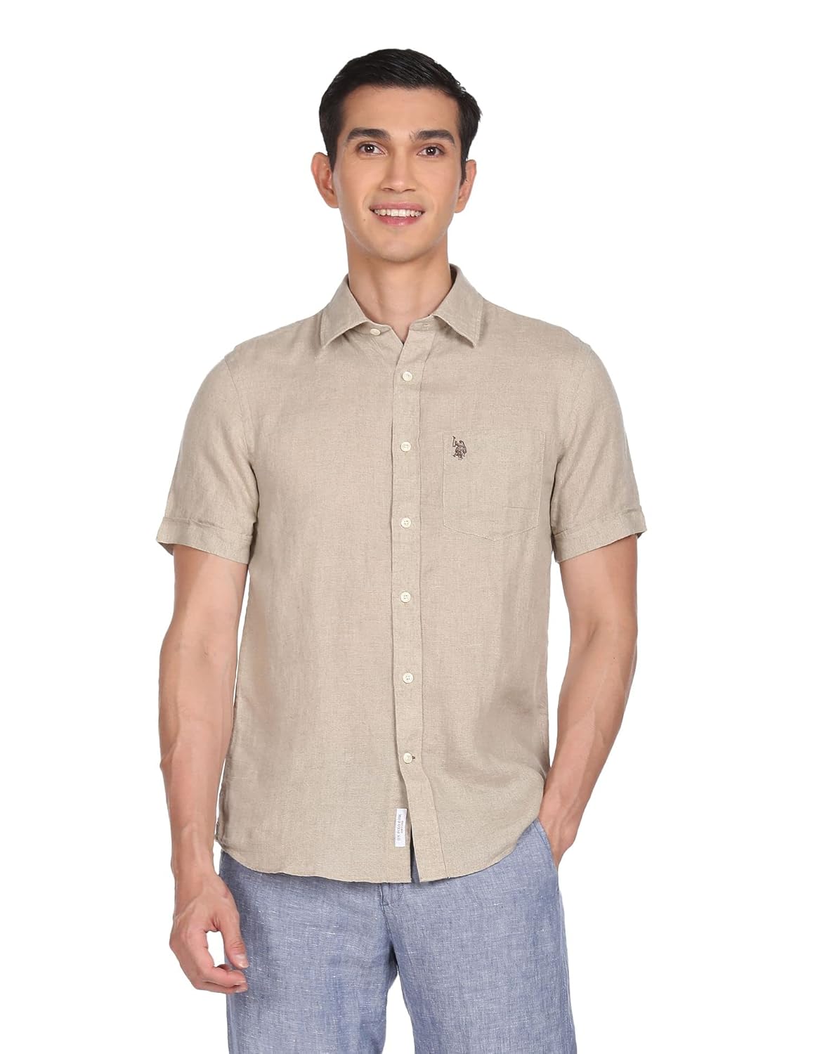 U.S. POLO ASSN. Men’s Solid Linen Tailored Fit Button Down Half Sleeve Casual Shirt U.S. POLO ASSN. Men’s Solid Linen Tailored Fit Button Down Half Sleeve Casual Shirt