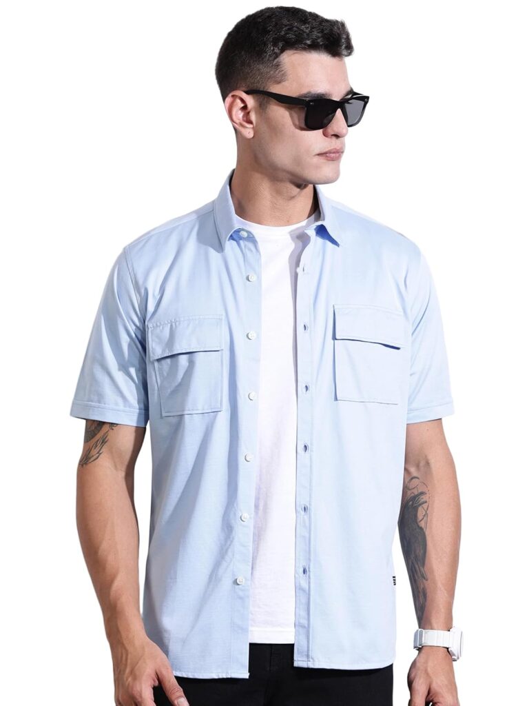 Thomas Scott Men’s | Solid | Half Sleeve | Regular Fit | Cotton Blend | Double Flap Pocket | Spread Collar | Casual Shirt