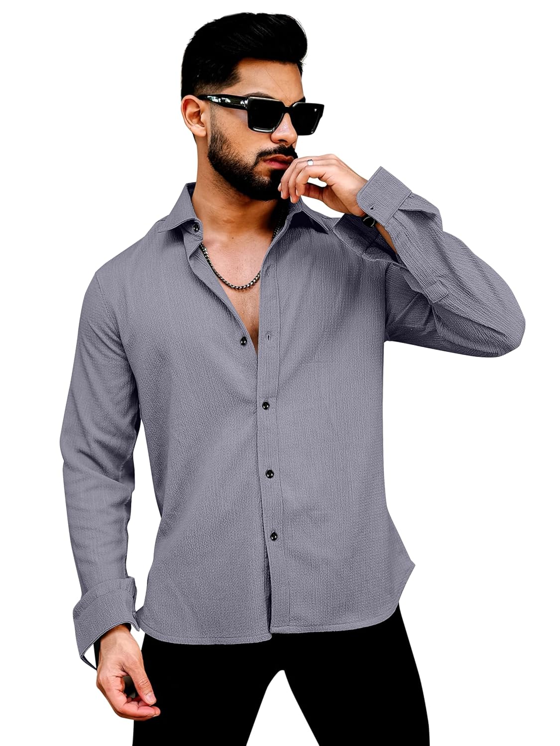 Men’s Regular Fit Poly Popcorn Casual Shirt Men’s Regular Fit Poly Popcorn Casual Shirt