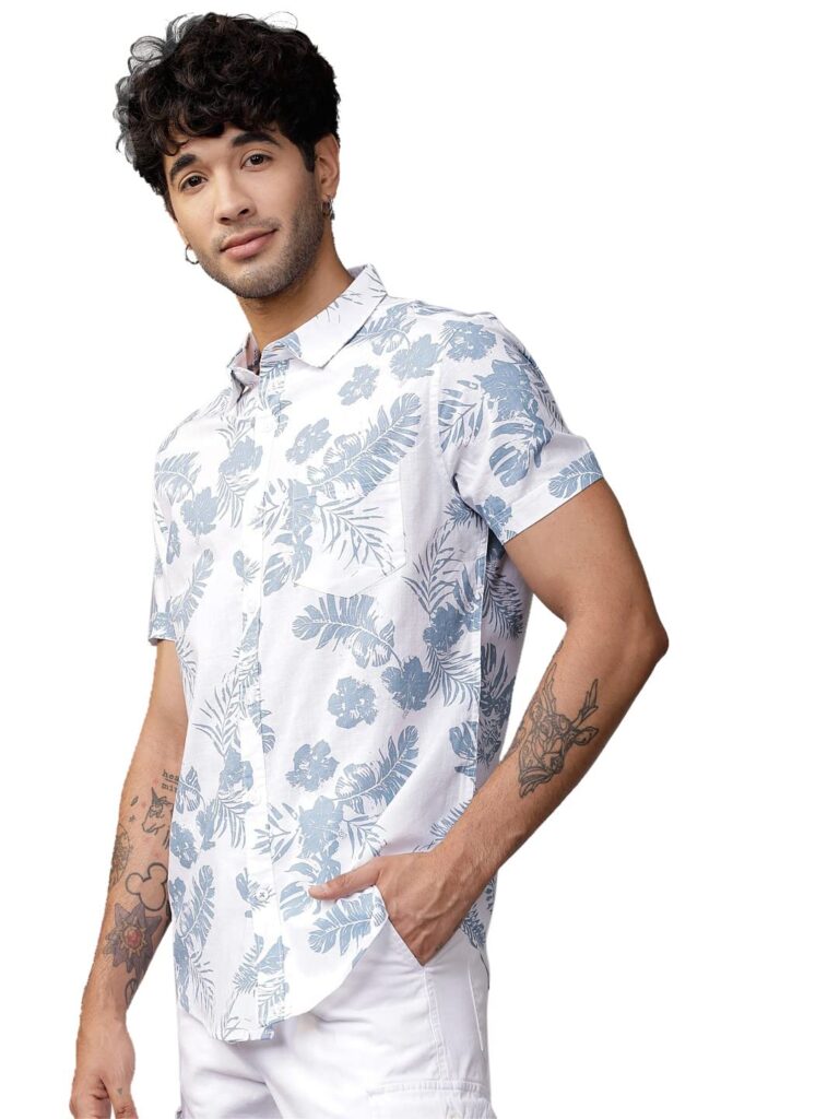 LookMark Men’s Cotton Blend Stitched Solid Half Sleeve Slim Fit Shirt